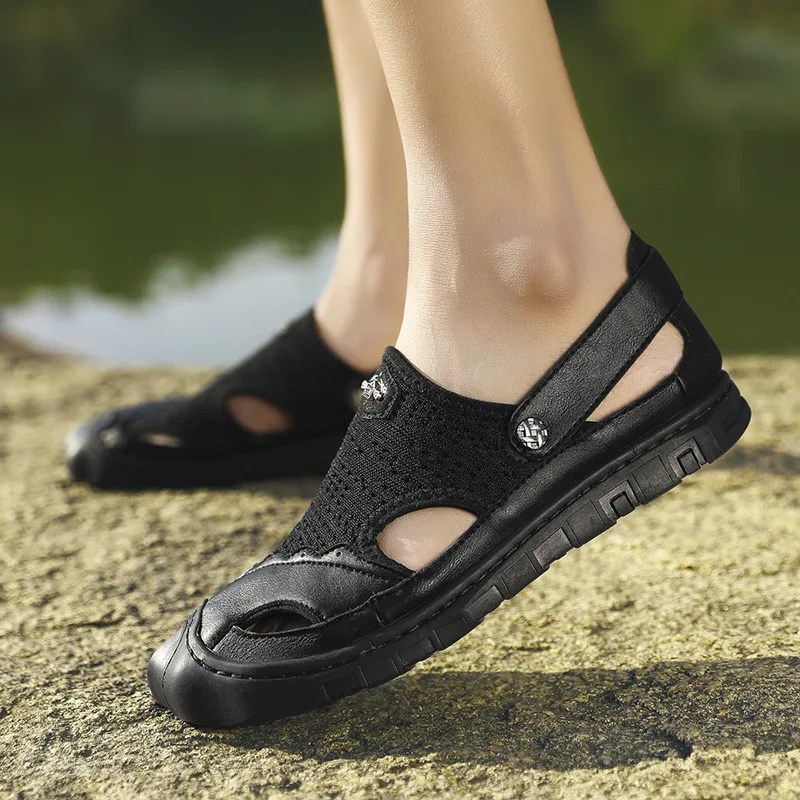 COWCOM Spring Casual Shoes Men's Breathable Sandals Comfortable Men's Shoes Leather Shoes Women Fashion CLK-318
