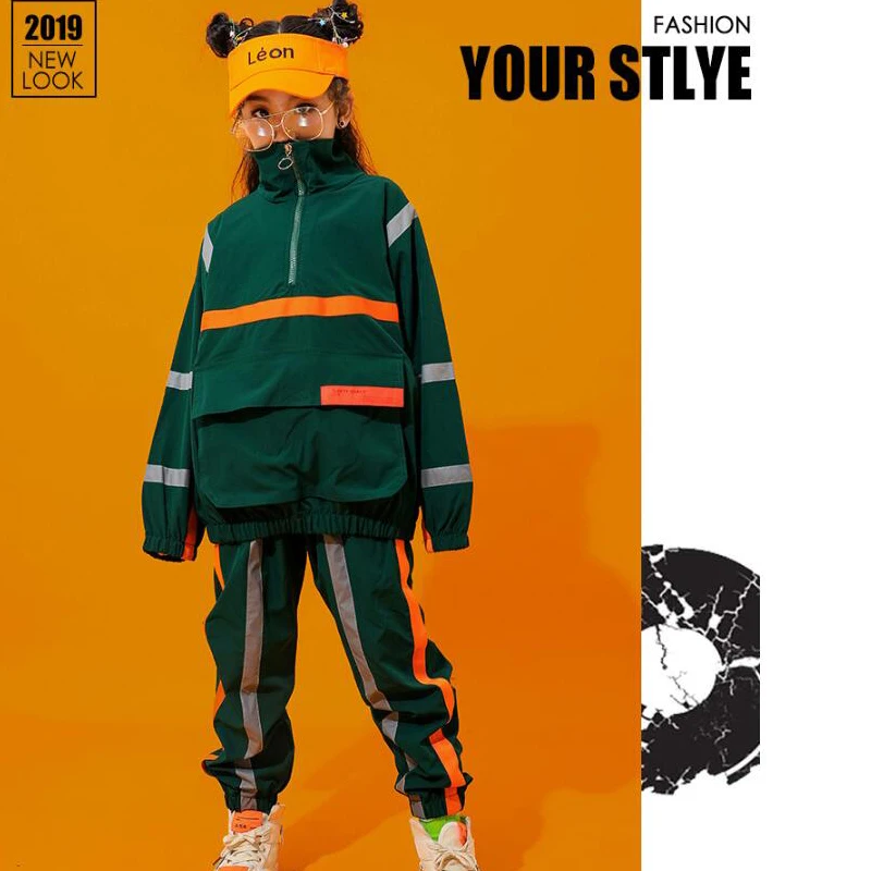 Kids Cool Loose Hip Hop dancing Clothing Outfits Tops Pants Girls Modern Jazz Dance Costume Wear Ballroom Clothes street Wear