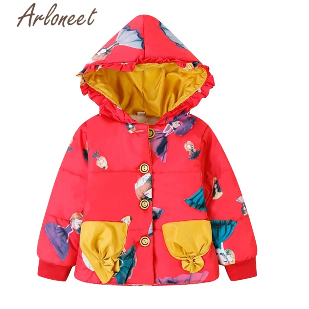 ARLONEET/пальто с героями мультфильмов для маленьких девочек; теплое зимнее плотное пальто на пуговицах; Верхняя одежда с капюшоном; детская парка; пальто Одежда для девочек