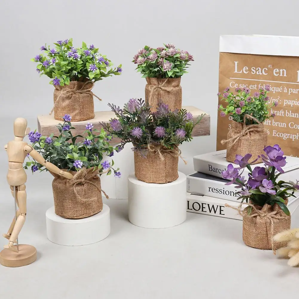 Flores artificiales en maceta, plantas falsas de plástico para decoración  del hogar, plantas artificiales pequeñas en macetas para boda, hogar