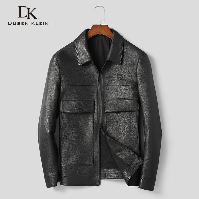 

Men Genuine Leather Jacket Real Sheepskin Jackets Casual Short Black Pockets 2020 Autumn New Jacket for Man 9011