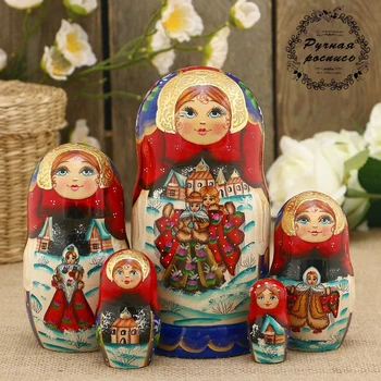 

Matryoshka "Fairy tales", blue-red scarf, 5 dolls, 17 cm, deluxe 1638833
