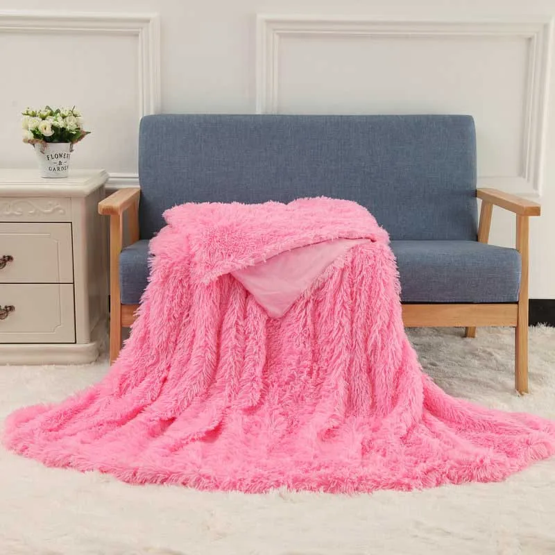 Мягкое меховое теплое одеяло для дивана длинный ворсистый, пушистый постельное покрывало теплое уютное Bebe покрывало - Цвет: Pink