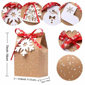 

24pcs/set Christmas Bell Snowflake Tag Kraft Paper Candy Bag Gift Boxes For Xmas Party Decoration Cookies Snack Food Bag