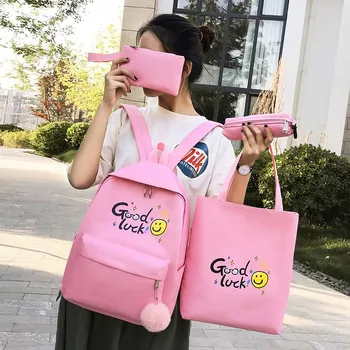 

Fashion Canvas Backpack 4 Pieces / Set of Women Student Backpack Youth Bag Student Men's School Bag Boy Bag