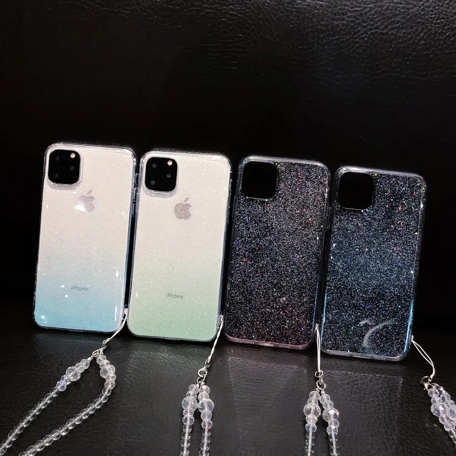 Чехол из ТПУ с ремешком и цепочкой для iPhone 6, 6s, 11 Pro, Xs, Max, шейный ремешок для переноски, чехол с блестками для iPhone 7, 8 Plus, Xr X