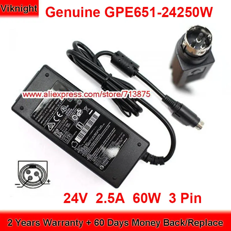 Оригинальный GPE651-24250W 24V 2.5A 60W AC адаптер для Fujitsu DJ-240250-SA Круглый с 3-контактным