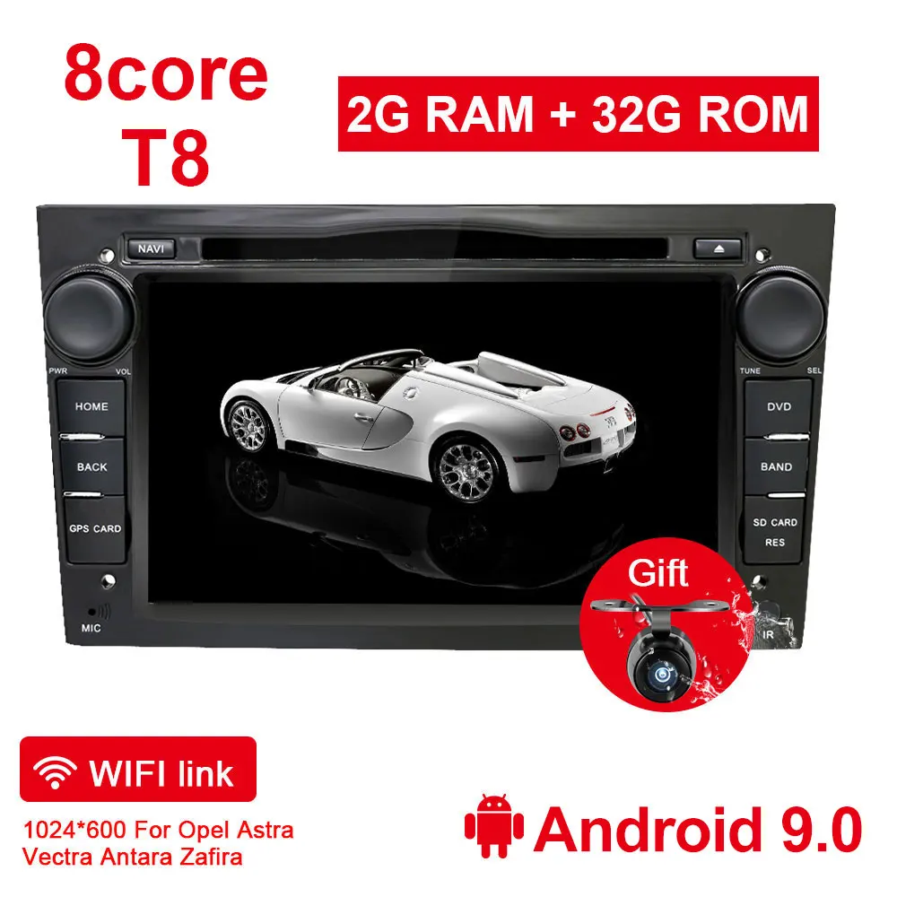 Eunavi 2 Din Android 9 автомобильный dvd-плеер для Opel Astra Vectra Antara Zafira Corsa 2din gps Wifi Bluetooth Восьмиядерный 1024*600 - Цвет: T8 2G 32G BLACK