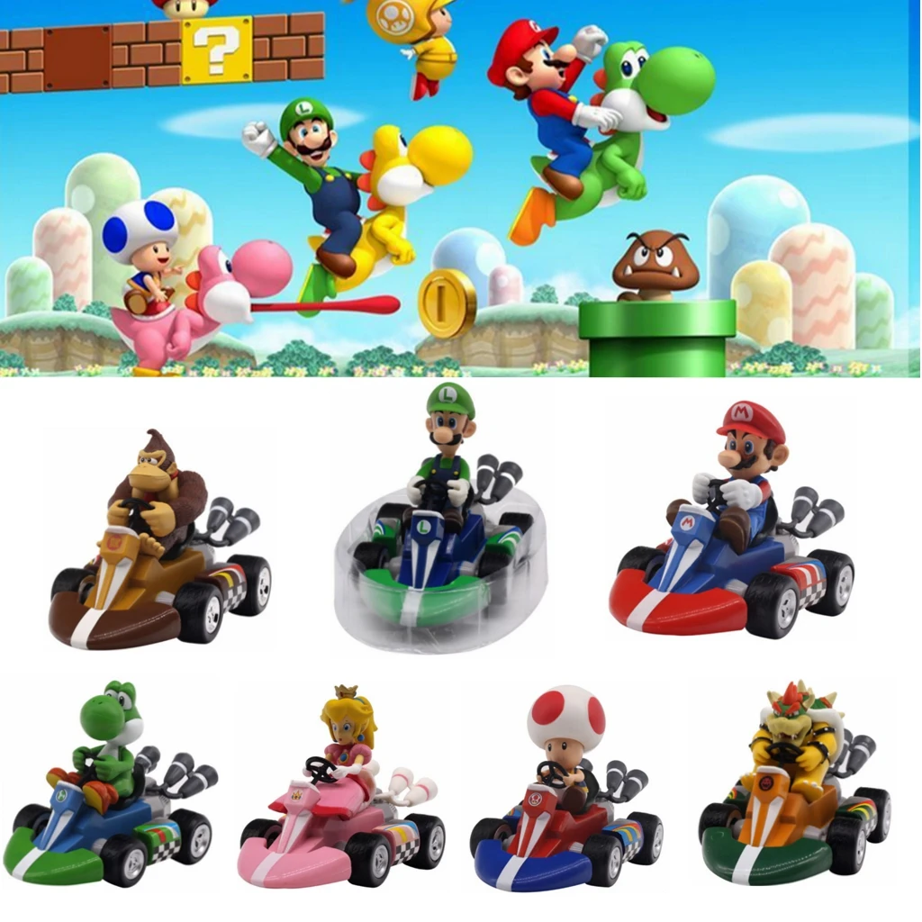Супер Марио тянуть назад гонщик автомобиль фигурки Yoshi Luigi принцесса жаба Bowser