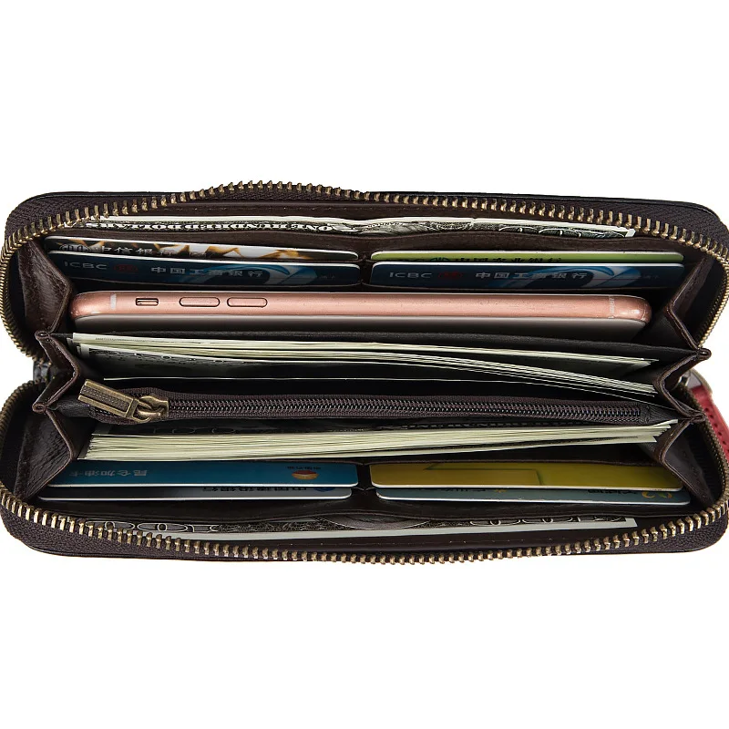 cossroll New first layer cowhide wallet long zipper ladies leather card bag large capacity European and American clutch bag