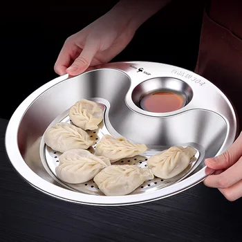 

Plat voor het dumpen van roestvrij staal 304-ronde dumplings plaat keuken met azijnplaat, dubbele laag afvoerplaat, dumplings pl