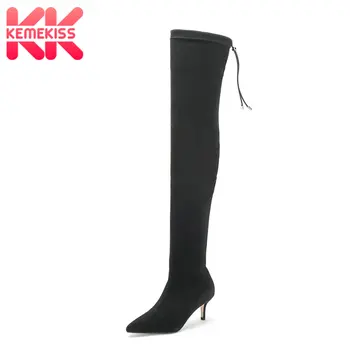 

KemeKiss Over the Knee High Boots For Women Real Suede Fashion Sexy Stretch Boots Women Shoes Solid Color Thin Heels Size 34-47