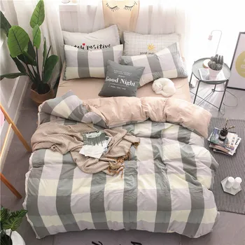 

Nordic Japanese bedding set four season simple wash cotton set fresh wind bed sheet water wash naked sleep four piece set