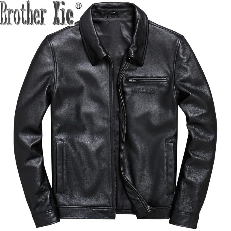 

AYUSNUE Genuine Leather Jacket Men Spring Autumn 100% Cow Leather Coat Short Cowhide Biker Mens Leather Jackets V-A005 KJ0850