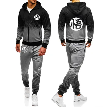 

Anime Dragon Ball Gradient Hoodies Men Super Saiyan Dragonball Z Son Goku Zipper Jacket Men Fleece Sweatshirts Sweatpants Suit
