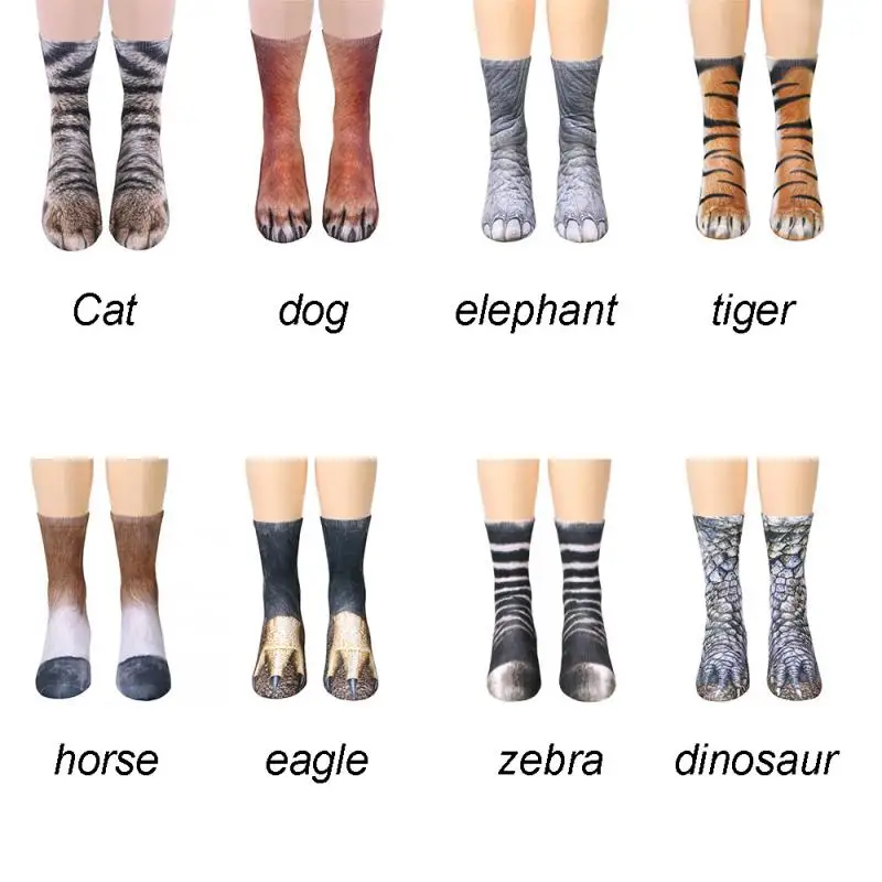 1 пара носков с объемным принтом животных длинные носки унисекс с рисунком кота, эластичные дышащие носки детские носки с изображением собаки, лошади, зебры, свинки, кошки, лапы