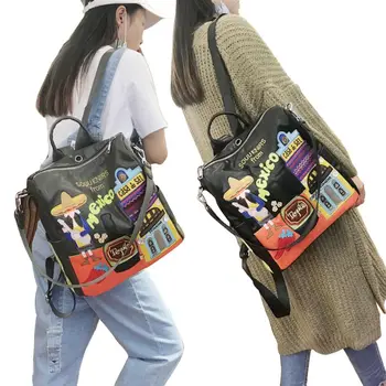 

Women Backpack Casual Anti-theft PU Leather Rucksack Travel Embroidery Shoulder School Bag 517D