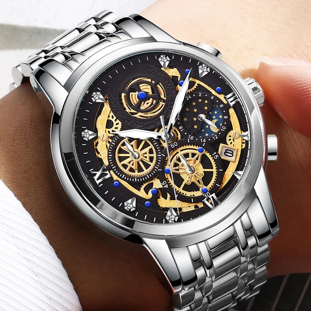 2021 new fashion men’s watch stainless steel top brand luxury waterproof  sports chronograph quartz  men’s relogio masculino