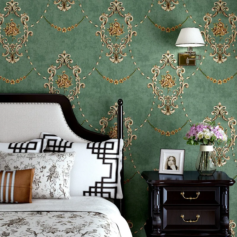 

American papier peint Damask Wall Papers Home Decor Flower Wallpaper Roll for Living Room Bedroom Walls Mural 3D Green