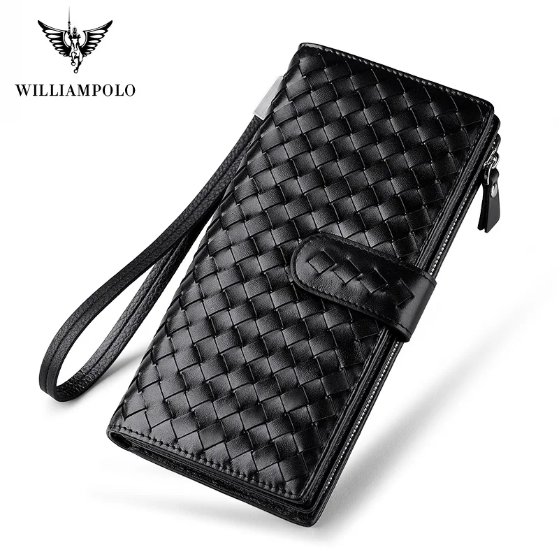Мужские кожаные кошельки WilliamPolo Роскошные Длинные на молнии с кисточками клатч