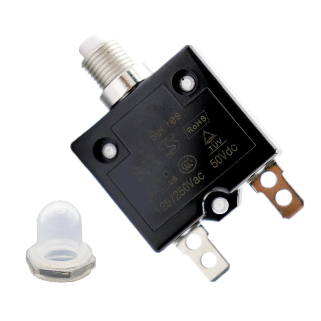 30 Amp Push Button Circuit Breakers with Waterproof Button Transparent Cover, DC 50V AC 125-250V