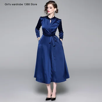 

2020 spring new high waisted long skirt Hepburn wind Wrap Belt swing dress
