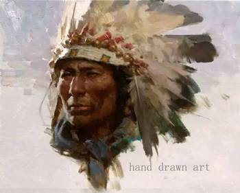 

Old artist's perfect art hand-painted on canvas: primitive European and American residents, old indigenous leaders