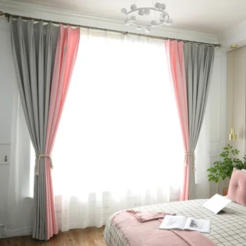 

bei europfine fool and Solid Color Stitching Curtain Simple Modern Bedroom Living Room Drapes ke cheng pin Customization