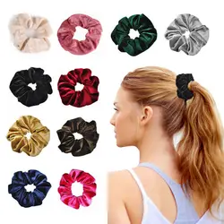 35 Colors Soft Chiffon Velvet Satin Hair Scrunchie Floral Grip Loop Holder Stretchy Hair Band Leopard Women Hair Accessories