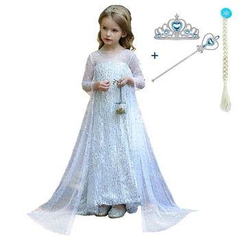 

Snow Queen 2 Elsa Dress for Girl Children's dress up Clothes Birthday Party Sequined Long Tail Dresses Teenage Girls Clothes