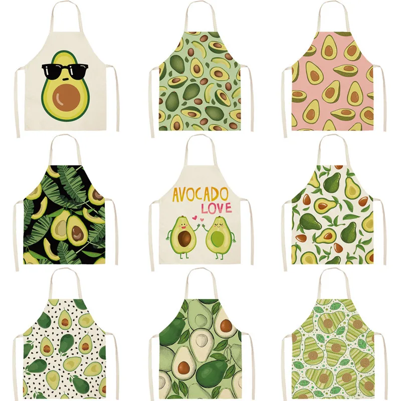 

Avocado Pattern Kitchen Aprons Plant Fruit Dinner Party BBQ Cooking Waist Bib Cotton Linen Funny Pinafore Cleaning Tools