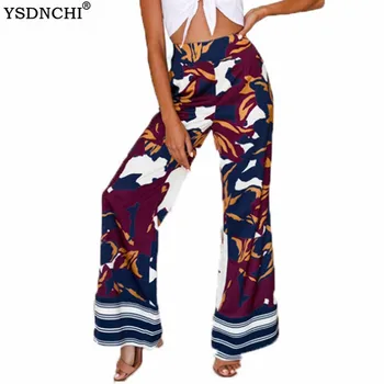 

Trousers For Women Summer Flower Print Pants Elastic Wide Leg Pants Loose Straight Long Female Loose Plus Size Trousers