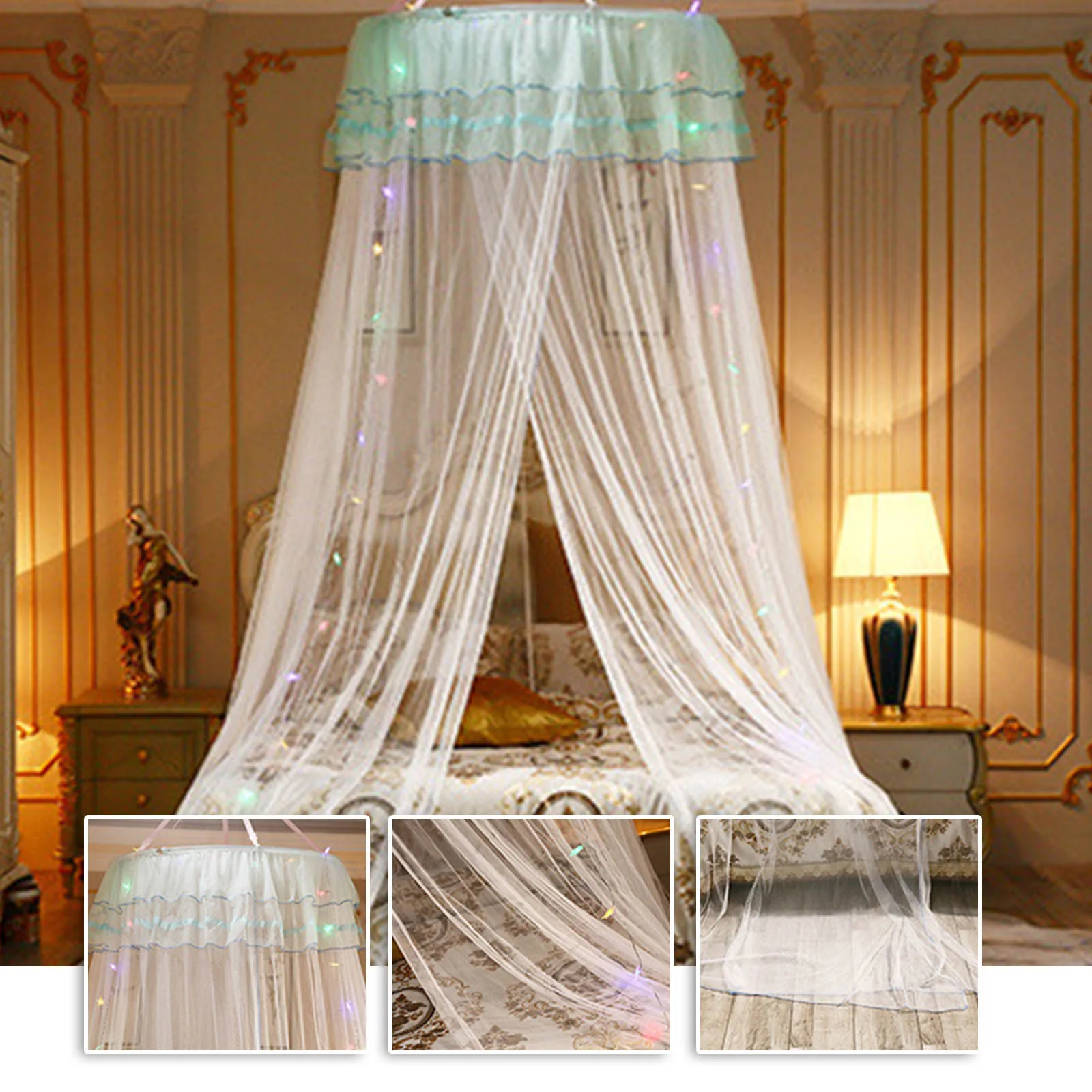 VOVI Mosquito Bed Net Canopy Luxury Princess Hanging Round Lace Curtains Tent Full Canopy Bed Netting Student Dome Mosquito Net Crib Twin Full Queen Bed