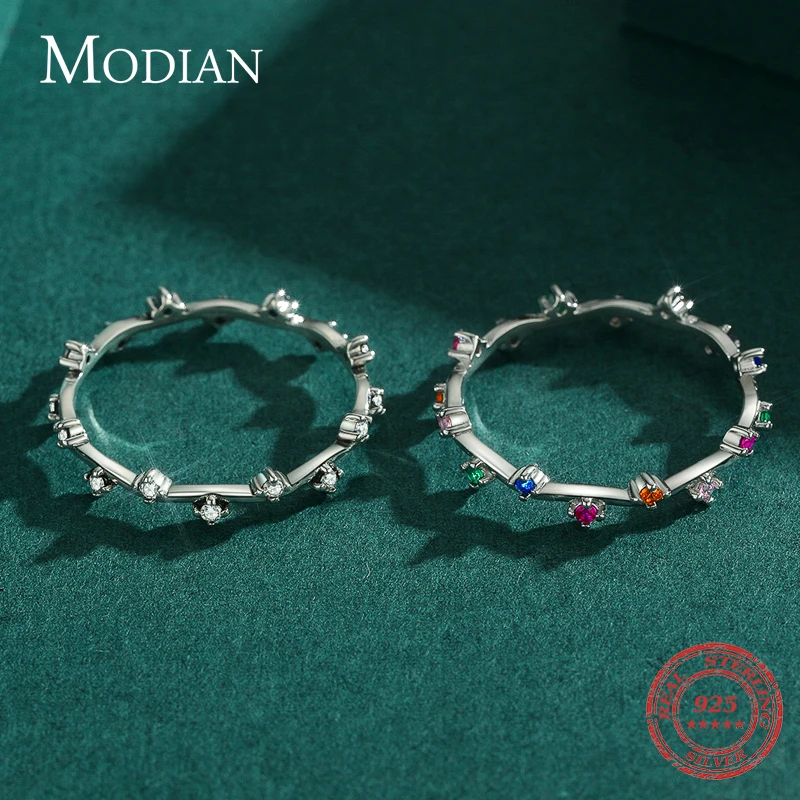 Silver Rings Silver Ring Modian 12 Style 925 Sterling Silver Rainbow Colorful Fashion Stackable Finger Ring For Women Grils Statement Jewelry