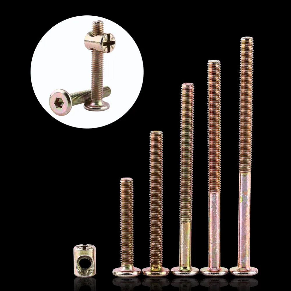 Screw Bolt Nut Set Screw Washer Nut Kit 10pcs/pack M6 Carbon Steel Furniture Bolts And Nuts Set With Barrel Nuts Dowel Nut Connector Fastener Fixing Screws Set
