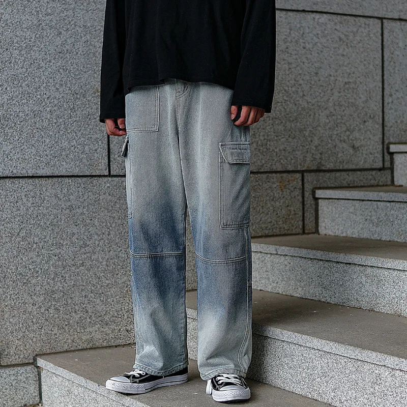 

Men's jeans 2019 autumn and winter new gradient color retro jeans loose straight pants young people fashion trend men's clothing