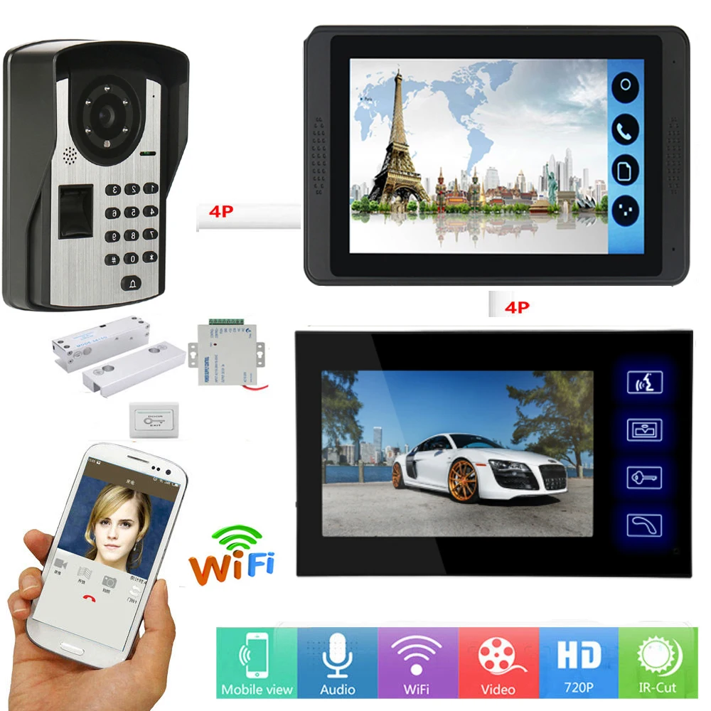 SmartYIBA " wi-fi-отпечаток пальца видео дверной звонок Домофон Система комплект+ электрический замок удара дистанционный разблокировка домашней безопасности