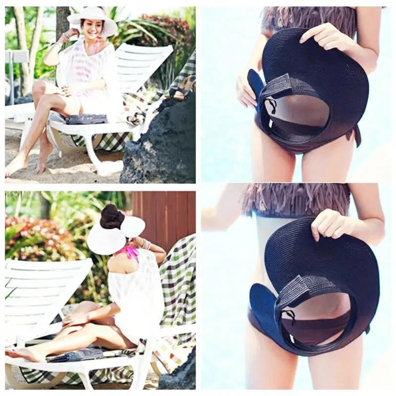 Женский солнцезащитный козырек рулонный складной женская летняя сумка для пляжа соломенный с широкими полями шляпа пляжные кепки
