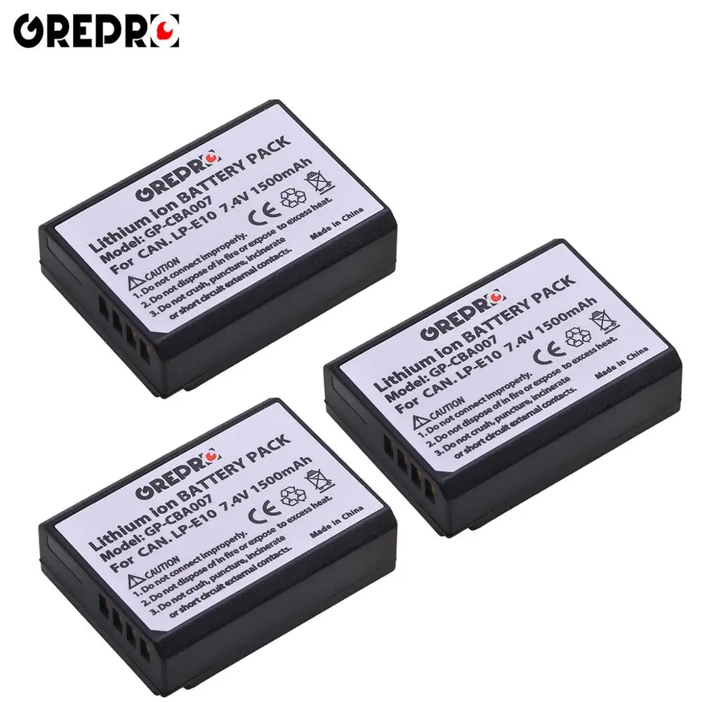 3 battery GREPRO LP-E10 LP E10 LPE10 Батарея акумуляторная батарея для Canon 1100D 1200D 1300D Rebel T3 T5 поцелуй X50 X70 - Цвет: 3 battery