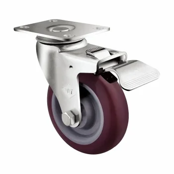 

3-Inch Purplish Red Polyurethane Universal with Brake Truckle Machinery Wear-Resistant Pu Wheels BBT Boboto Roller