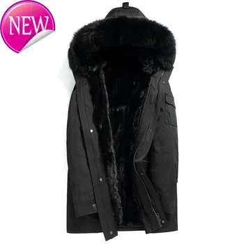 Billig Pelz Parka Echt Mantel Männer Lange Winter Jacke Nerz Liner Fuchs Pelz Kragen Herren Nerz Jacken Mäntel Parkas Hombre 2020 4245