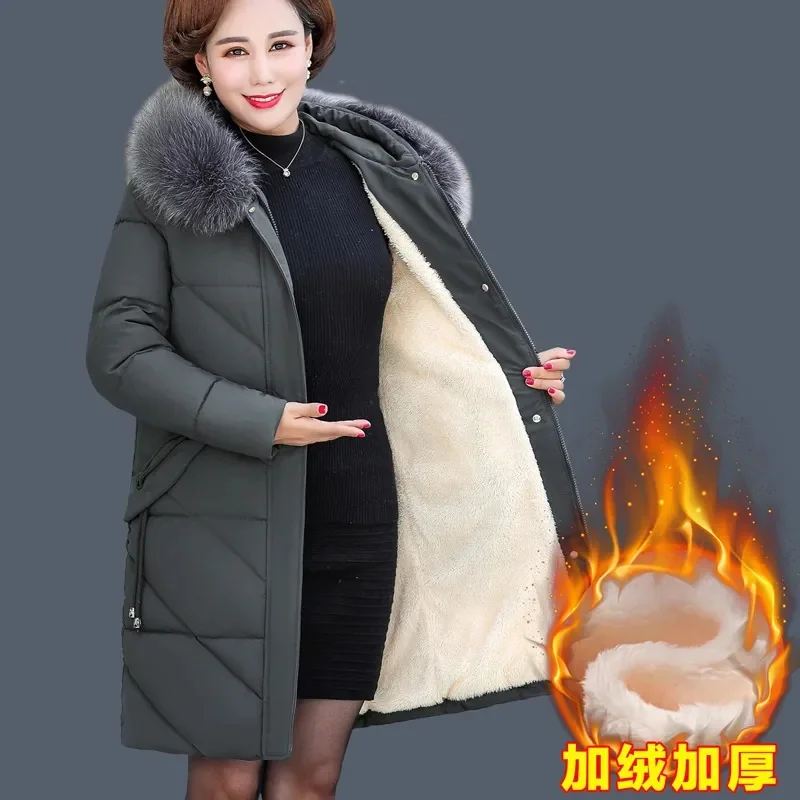 Middle Aged Mother Down Cotton Padded Jacket Elderly Women's Winter Coat With Hooded Warm Thick
