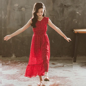 

Teenager Girl Fashion Dresses Summer New Arrival 2020 Red Maxi Long Princess Dress For Girls Children Dress Casual Kids Clothing