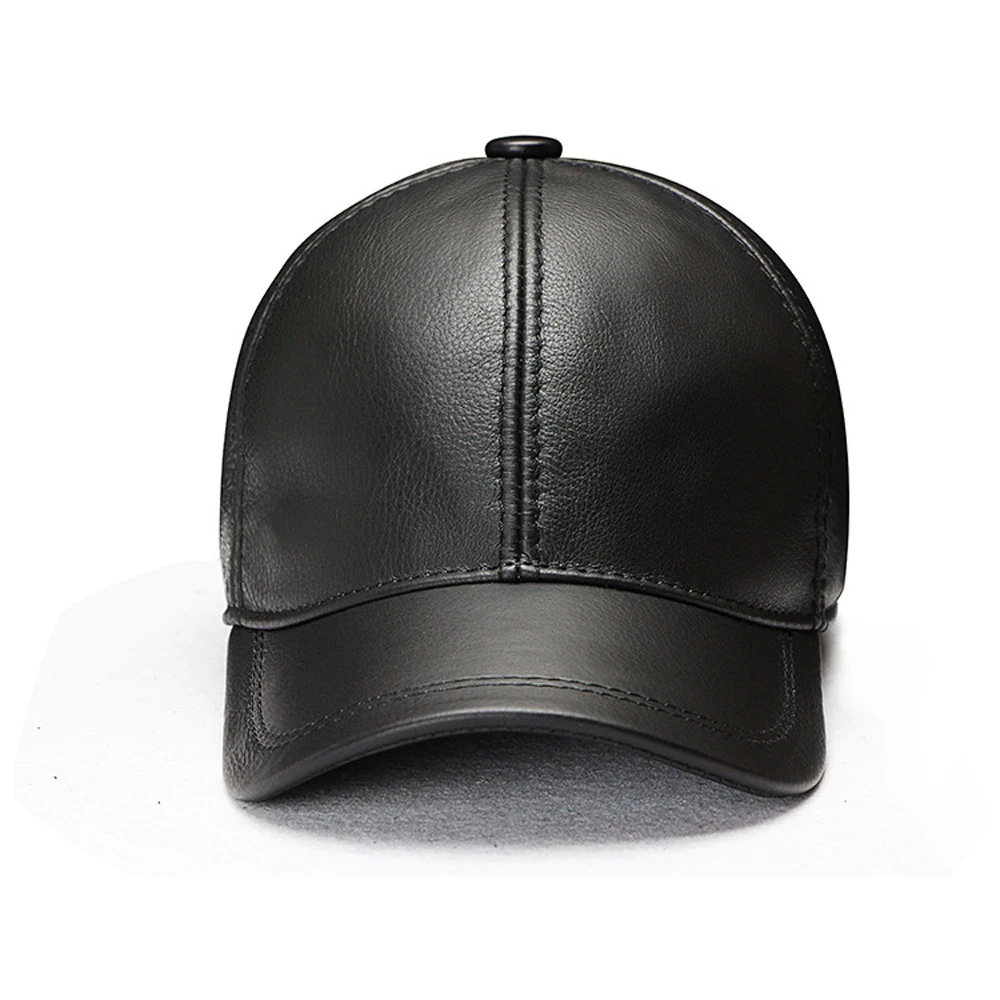 Men Real Cowhide Leather Earlap Caps Male Fall Winter 100% Real Cow Leather Hats New Casual Real Leather Outdoor Baseball Cap 3