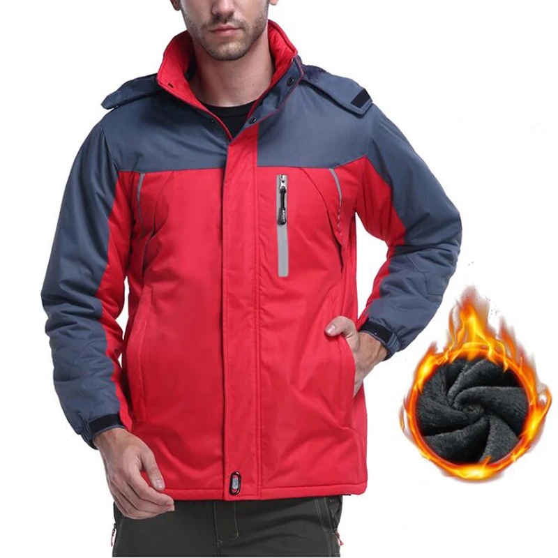 Autumn Winter Windproof Warm Jacket Outdoor Fleece Waterproof Windbreaker Outwear Hiking Trekking Camping Fishing Clothing 5XL