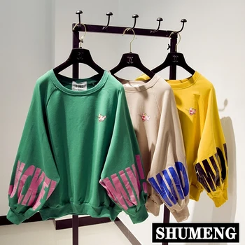 

Bat Sleeve Sweat Shirt Streetwear Female 2020 Spring Women's New Korean Large Size Letter Printing Loose Hoodie Oversize Coat