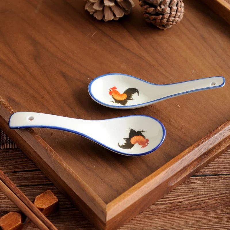 Description Picture 4 of itemFor restaurants Hotel home tableware Big Red Rooster Pattern ceramics spoon Ladle soup spoon
