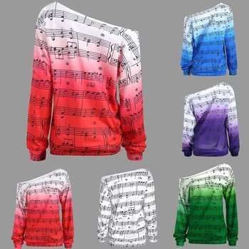 

Winter shirt Blouse Women Plus Size Women's Note Printing Shoulder Angle Long Sleeves Tops Blouse Bluzka Damska blusas