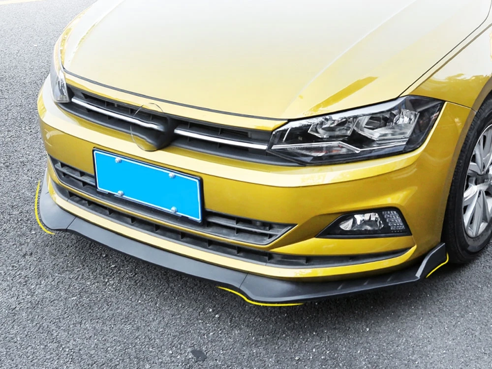 Передний спойлер для Volkswagen VW Polo Plus 2019 черный АБС пластик бампера стайлинга