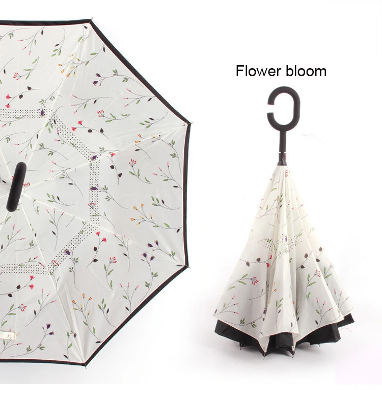 C ручкой ветрозащитный обратный складной зонтик двойной слой анти УФ самостоятельно стенд Parapluie человек для женщин Защита от солнца дождь автомобиль перевернутый Зонты